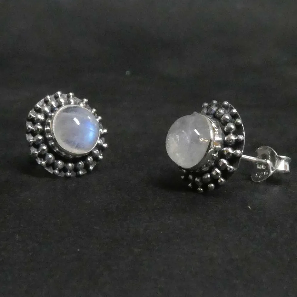 Mondstein Ohrstecker Steinschmuck Ohrringe 925 Silber (Paar)
