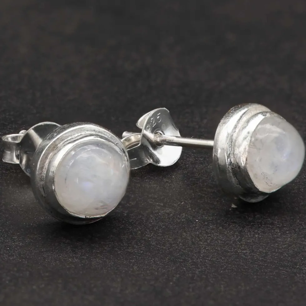 Mondstein Ohrstecker Steinschmuck 925 Silber (Paar)
