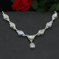 Mondstein Schmuck Collier 925 Silber Damen Collier Edelstein Halskette