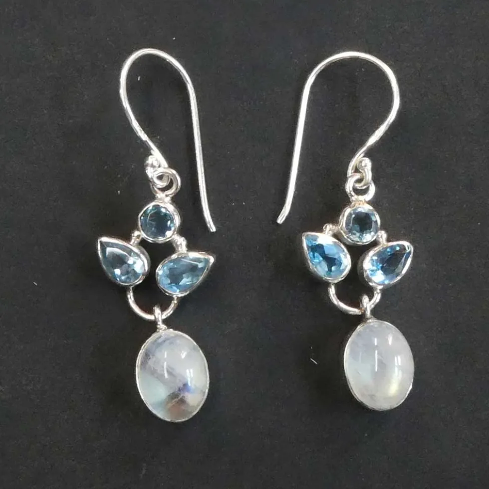 Mondstein und Blauer Topas Ohrhänger 925er Silber