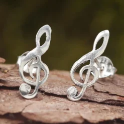 Notenschlüssel Ohrstecker Ohrring groß 925 Silber Ohrschmuck