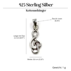 Notenschlüssel Schmuck Kettenanhänger 925 Silber Violinschlüssel