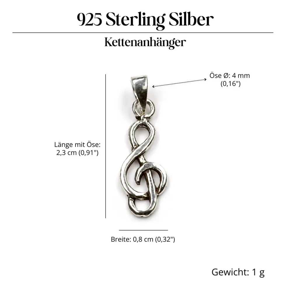 Notenschlüssel Schmuck Kettenanhänger 925 Silber Violinschlüssel