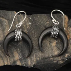 Ohrhänger 925 Silber mit Sicheln aus Horn kunstvoll verziert