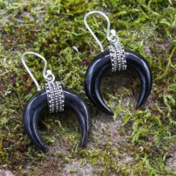 Ohrhänger 925 Silber mit Sicheln aus Horn kunstvoll verziert
