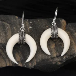 Ohrhänger 925 Silber mit Sicheln aus Knochen kunstvoll verziert
