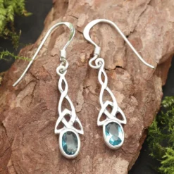 Ohrringe Keltenknoten mit Blauem Zirkonia gefasst 925 Silber