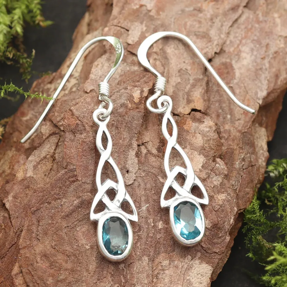 Ohrringe Keltenknoten mit Blauem Zirkonia gefasst 925 Silber