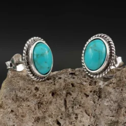Ohrringe Türkis edler Damen Ohrring oval 925 Sterlingsilber