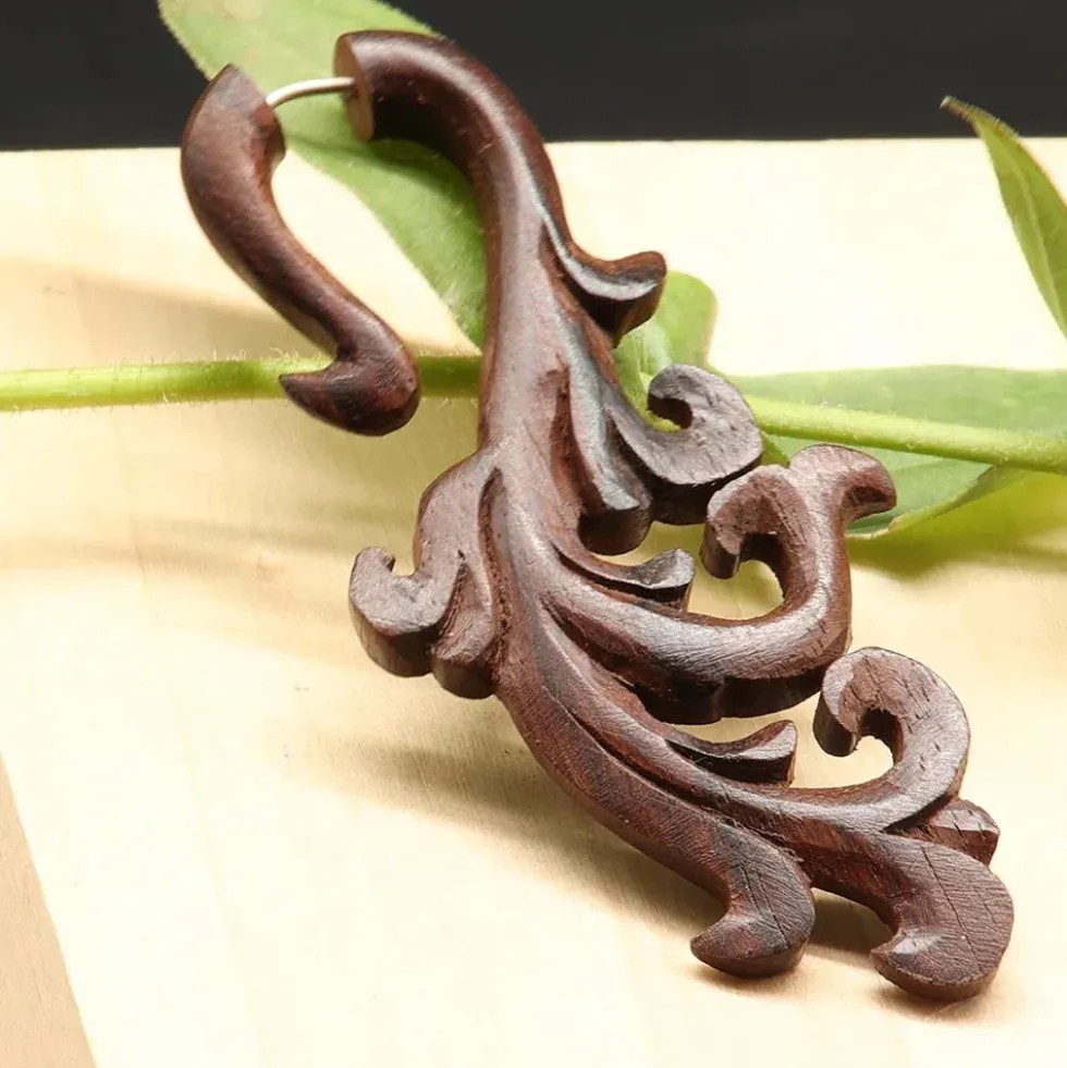 Ohrring Holzschmuck Flower Fake Piercing Ohrschmuck Holz (Paar)