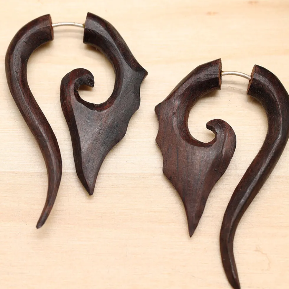 Ohrschmuck Fakepiercing Garuda Holz Ohrring Holzschmuck (Paar)