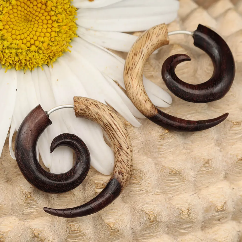 Ohrschmuck Holz Fake Piercing 2-farbig Spirale (Paar)