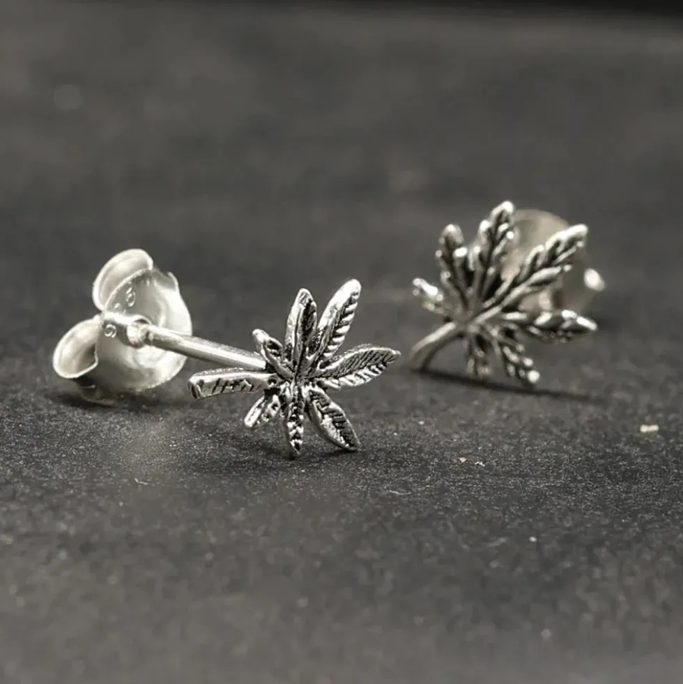 Ohrstecker Hanf 925 Silber Cannabis Ohrschmuck