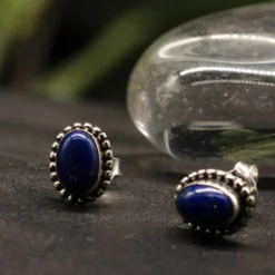 Ohrstecker Lapislazuli 7 x 5 mm 925 Silber Ohrring Edelstein (Paar)