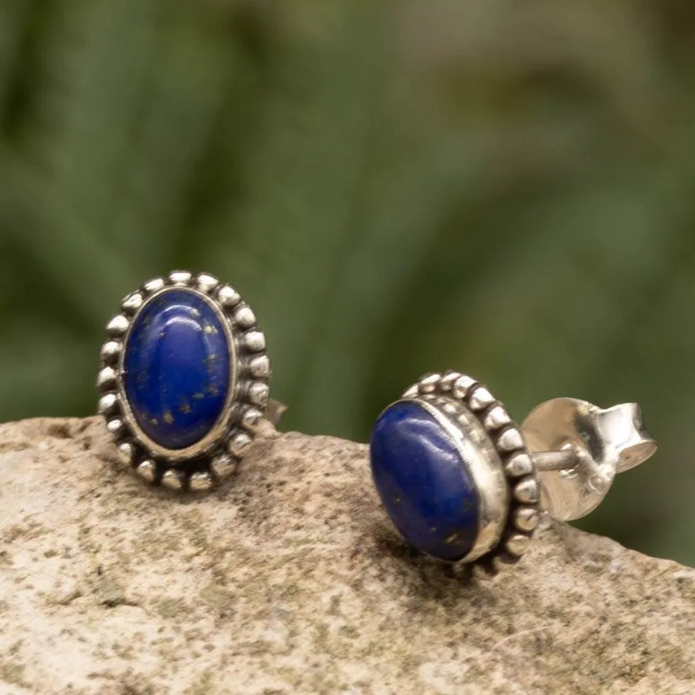 Ohrstecker Lapislazuli 7 x 5 mm 925 Silber Ohrring Edelstein (Paar)