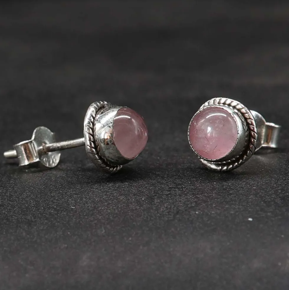 Ohrstecker Rosenquarz Ø 7mm 925 Silber Damen Ohrringe (Paar)