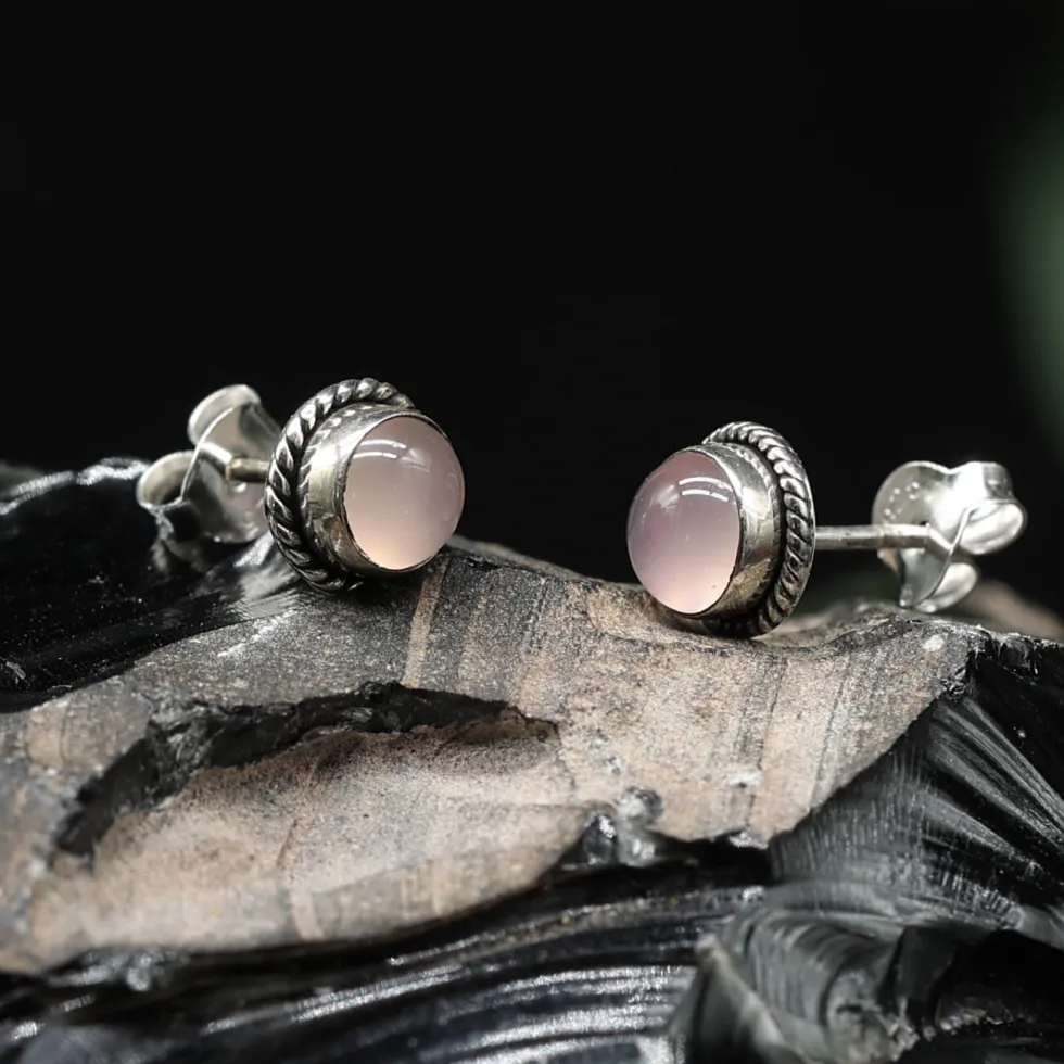 Ohrstecker Rosenquarz Ø 7mm 925 Silber Damen Ohrringe (Paar)