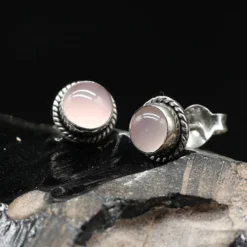 Ohrstecker Rosenquarz Ø 7mm 925 Silber Damen Ohrringe (Paar)