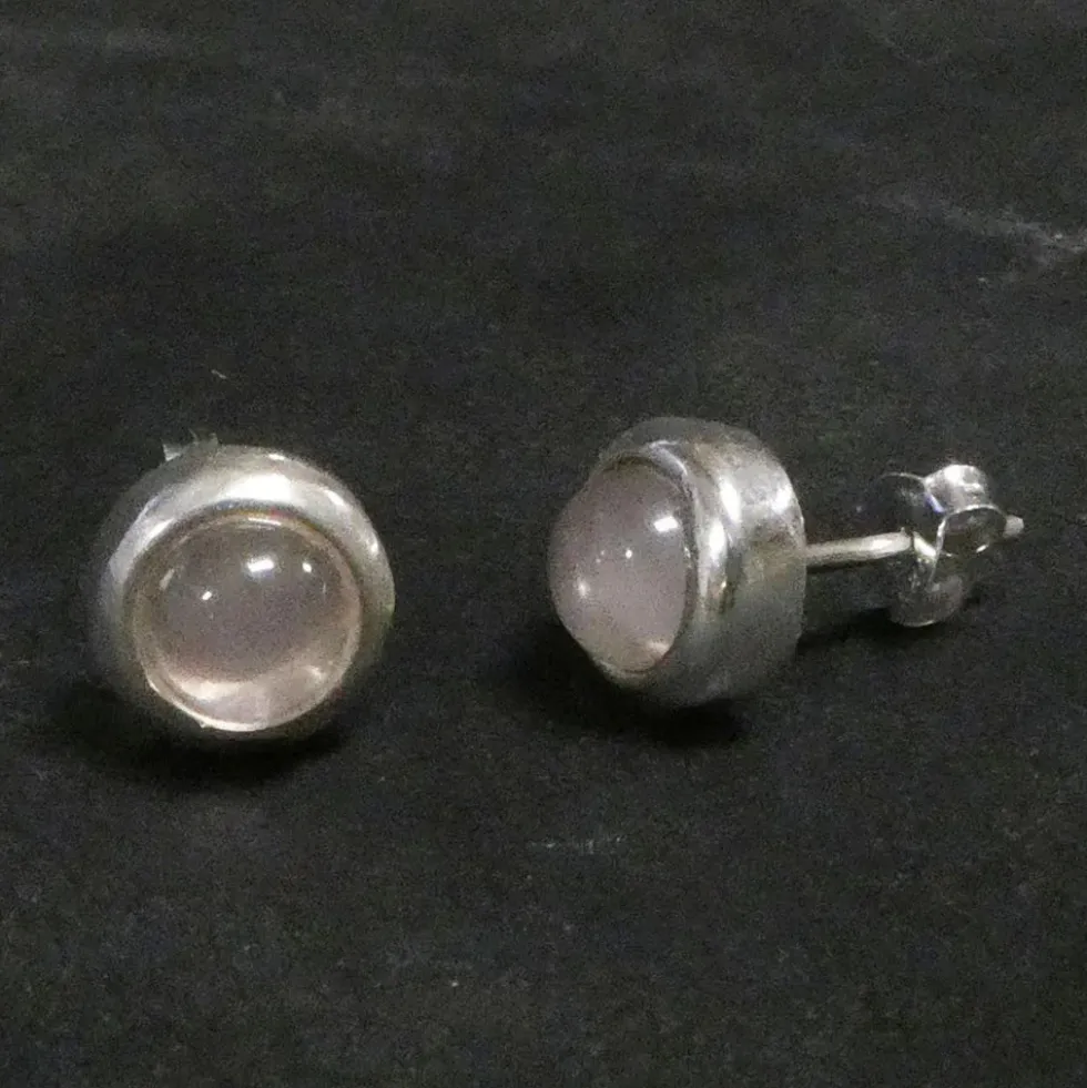 Ohrstecker Rosenquarz schlichte Fassung 925 Silber