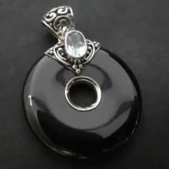 Onyx Donuts in Silber gefasst mit Blauer Topas 925 Silber