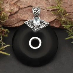 Onyx Donuts in Silber gefasst mit Blauer Topas 925 Silber