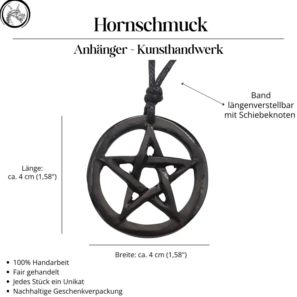 Pentagramm Hornschmuck Anhänger Kette