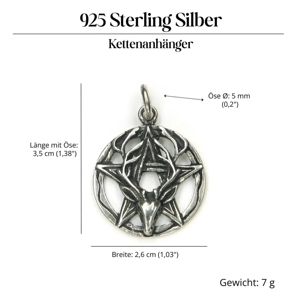 Pentagramm mit Hirschkopf 925 Silber Schmuck Anhänger
