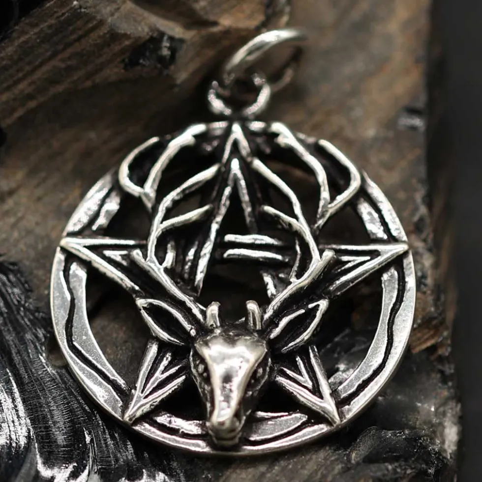 Pentagramm mit Hirschkopf 925 Silber Schmuck Anhänger