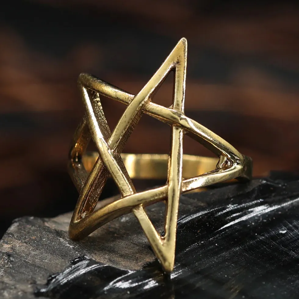 Pentagramm Ring größenverstellbar Messing Schmuck
