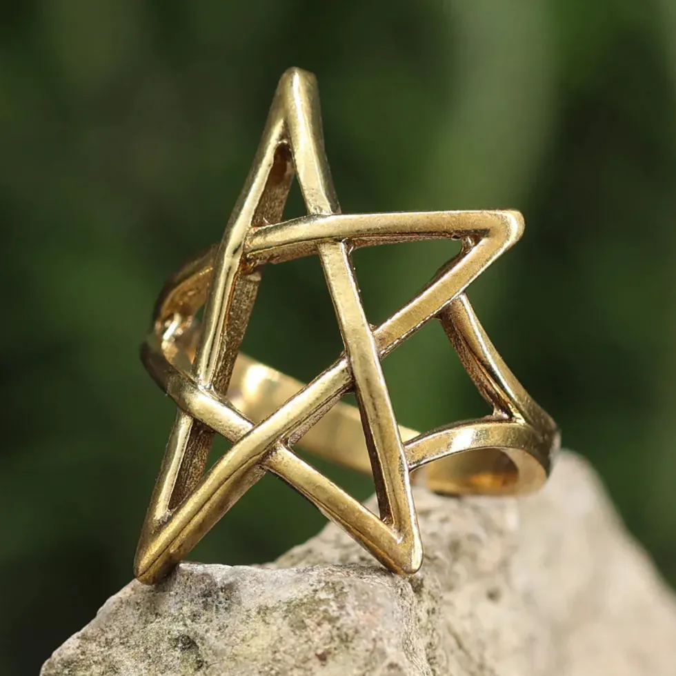 Pentagramm Ring größenverstellbar Messing Schmuck