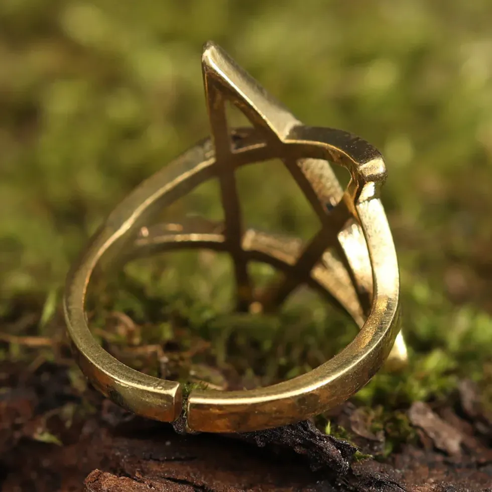 Pentagramm Ring größenverstellbar Messing Schmuck