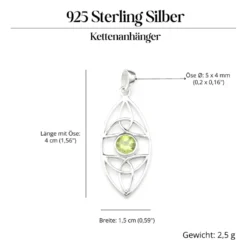Peridot Edelstein keltischer 925 Silberschmuck Anhänger