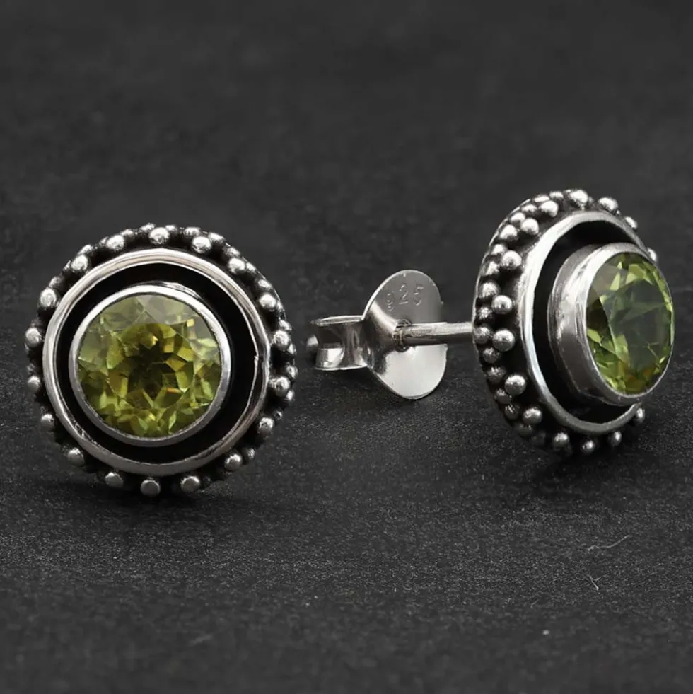 Peridot Ohrstecker Steinschmuck grüner Stein (Paar) 925 Silber