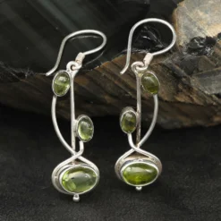Peridot Steinschmuck Ohrringe feine Einhänger 925 Silber edel