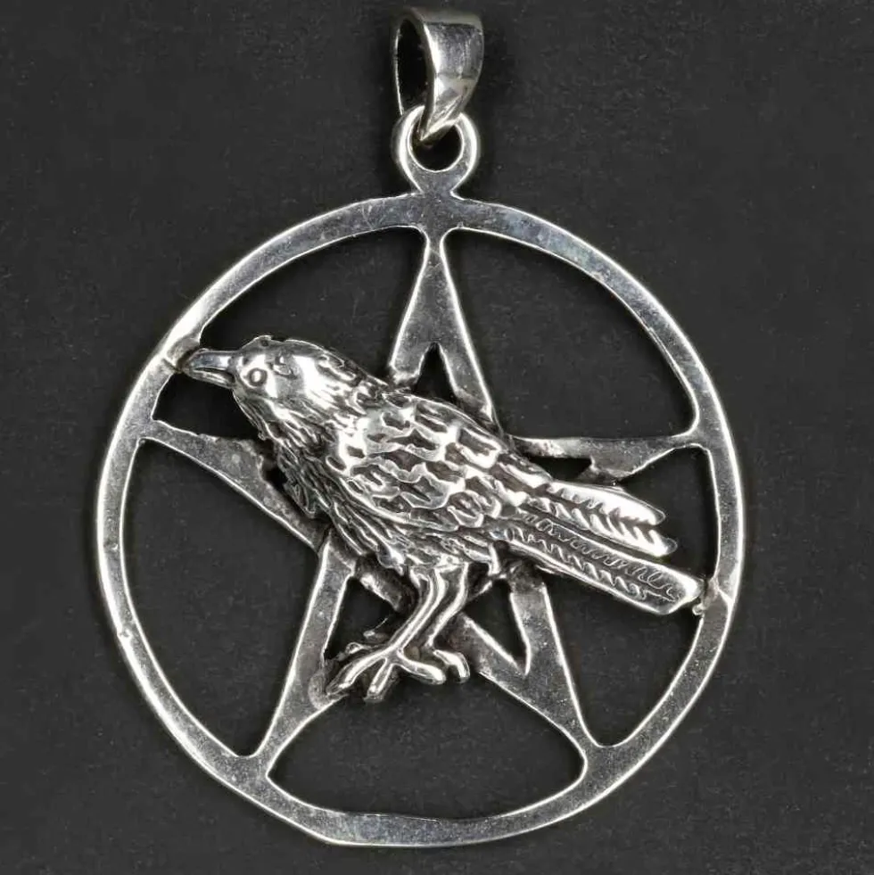 Rabe Anhänger im Pentagramm 925 Silber Schmuck
