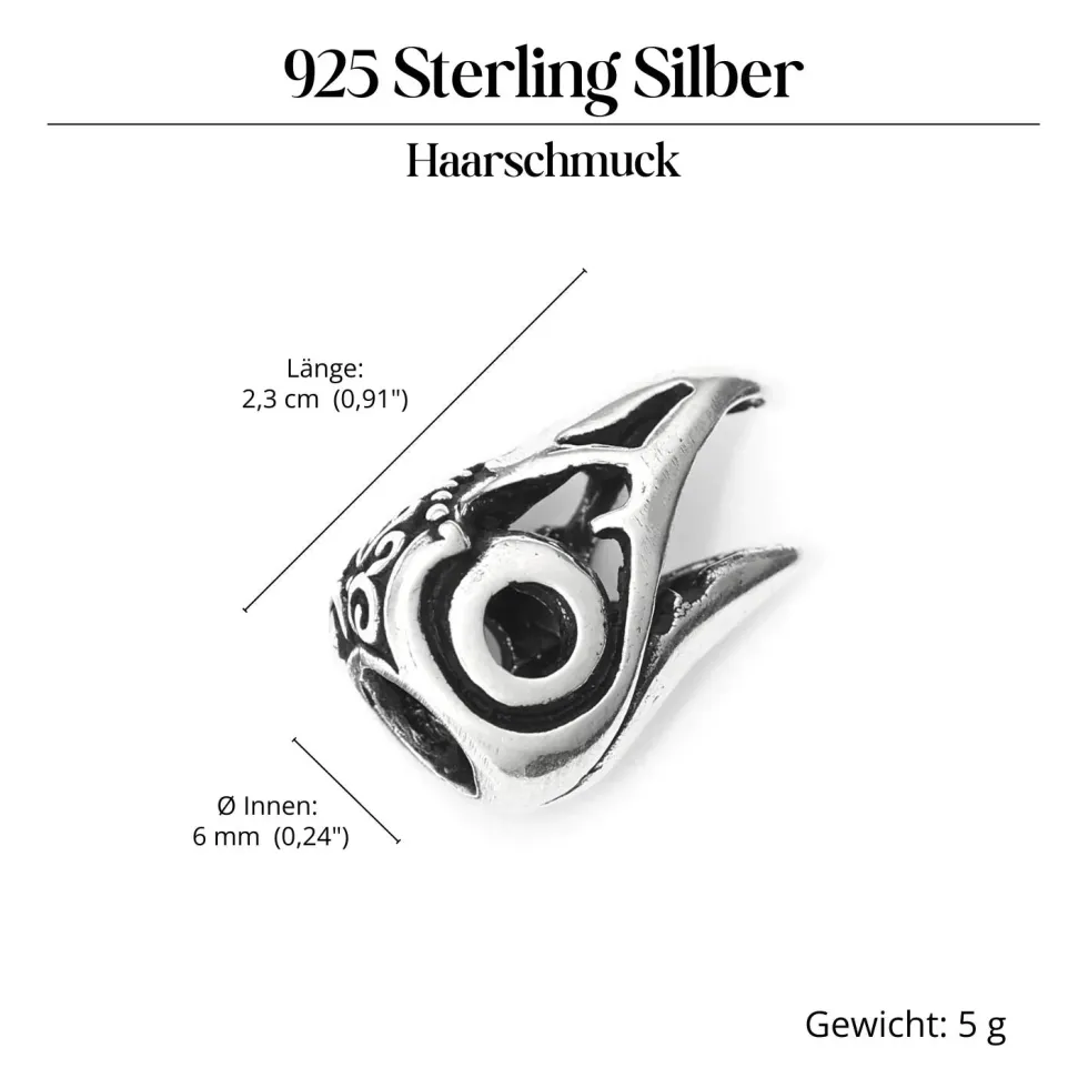 Raben Bartperle 925 Silber Bartschmuck Wikinger