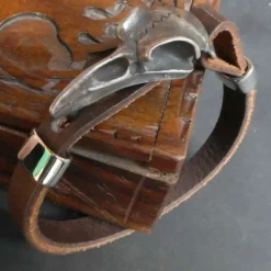 Raben Skull Armband aus Edelstahl und Leder Biker Gothic Armband