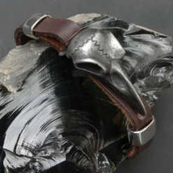 Raben Skull Armband aus Edelstahl und Leder Biker Gothic Armband