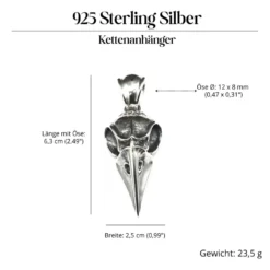 Raben Skull Schädel Anhänger groß riesige Öse 925 Silber