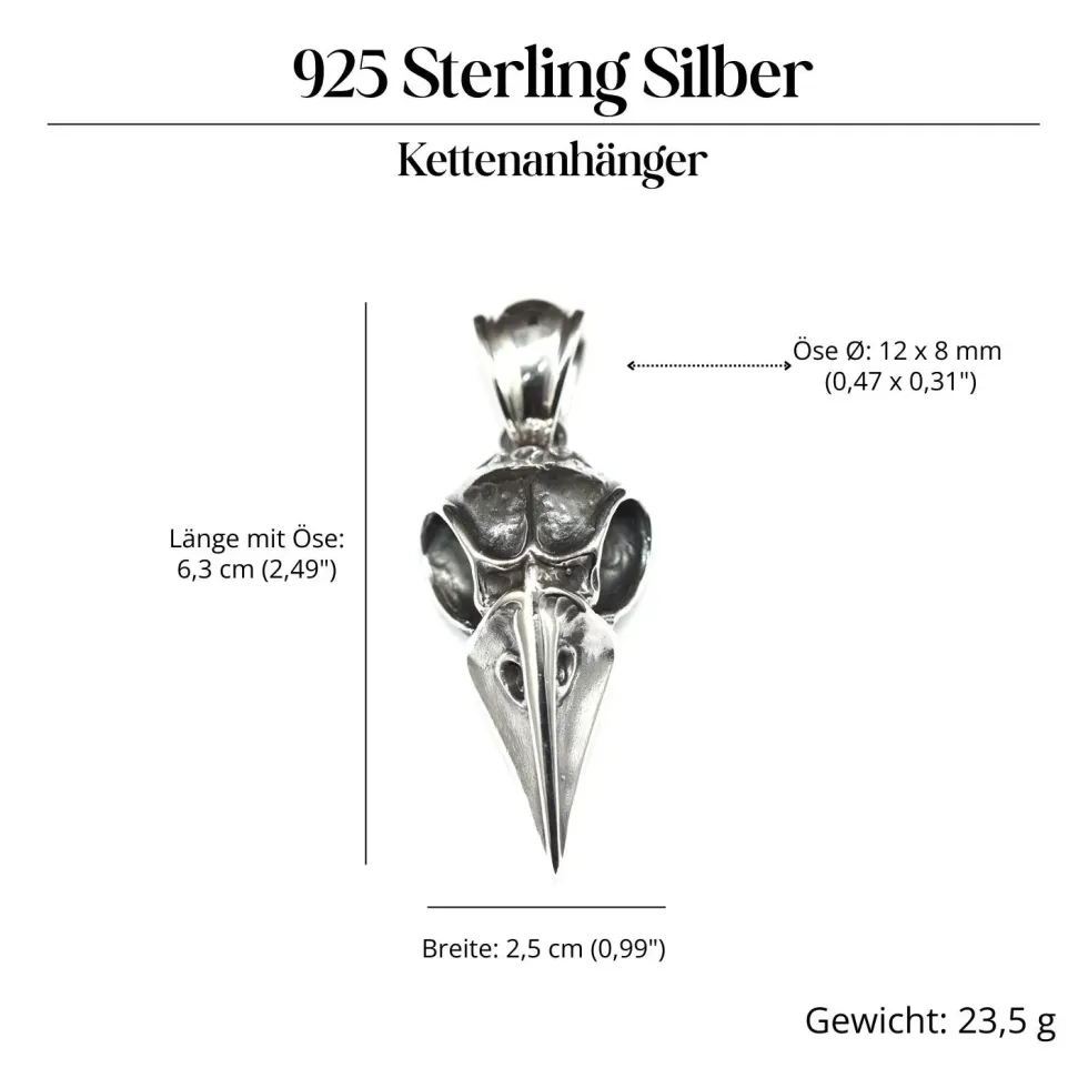 Raben Skull Schädel Anhänger groß riesige Öse 925 Silber