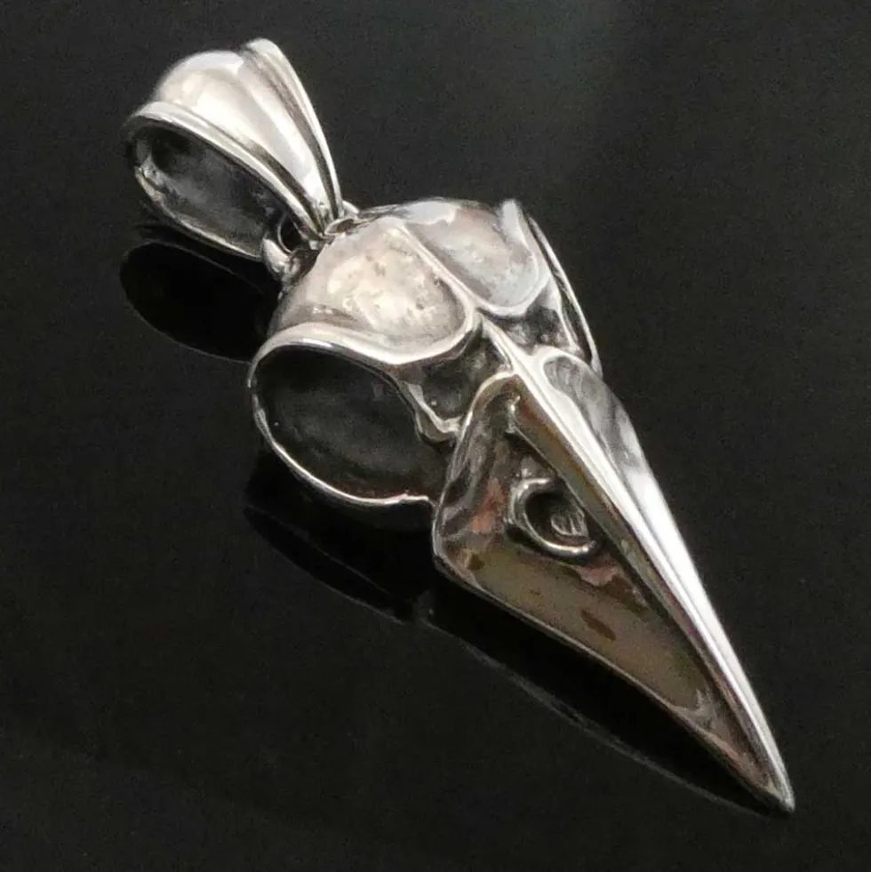 Raben Skull Schädel Anhänger groß riesige Öse 925 Silber