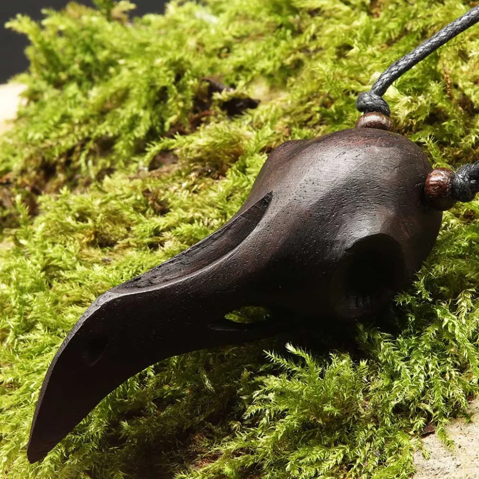 Raben Skull Schädel Holz Schmuck Anhänger