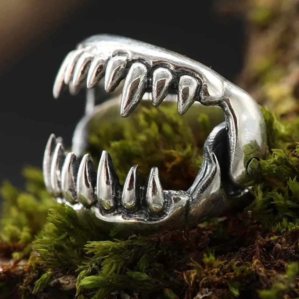 Ring Gebiss Schmuck Gothic 925 Silber Zähne