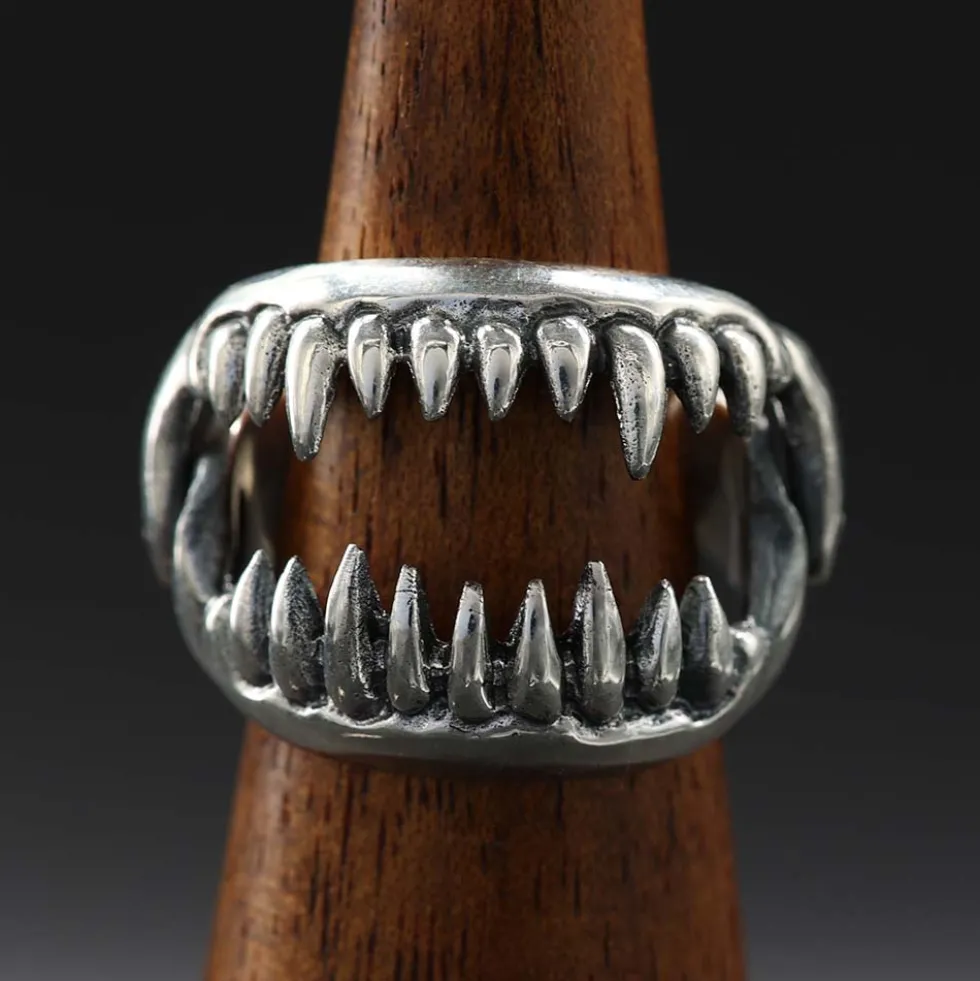 Ring Gebiss Schmuck Gothic 925 Silber Zähne
