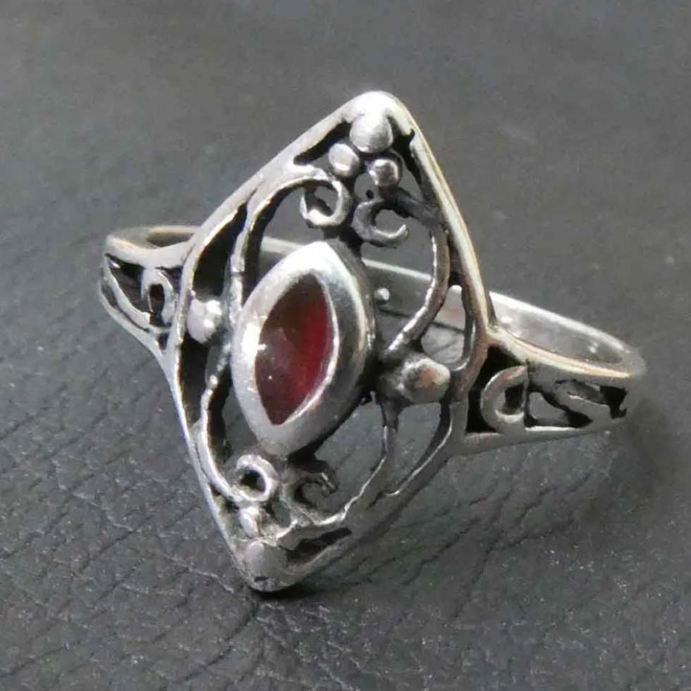 Ring Schmuck feiner Damen Silbering mit Karneol Ornament 925 Silber