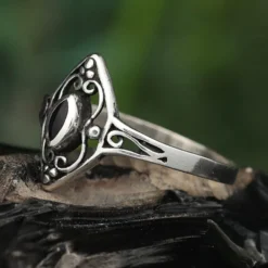 Ring Schmuck feiner Damen Silbering mit Onyx Ornament 925 Silber
