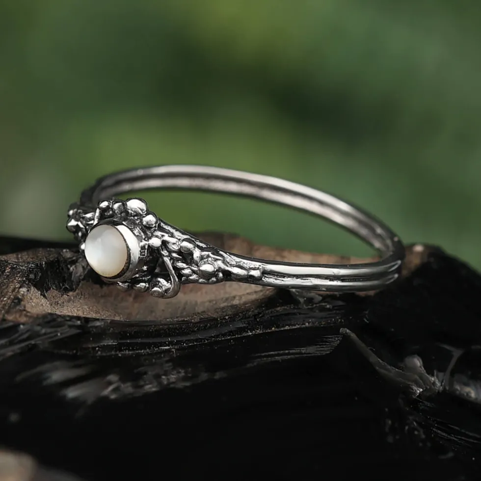 Ring Silber mit Perlmutt Steinschmuck Frauen Kinder 925 Silber
