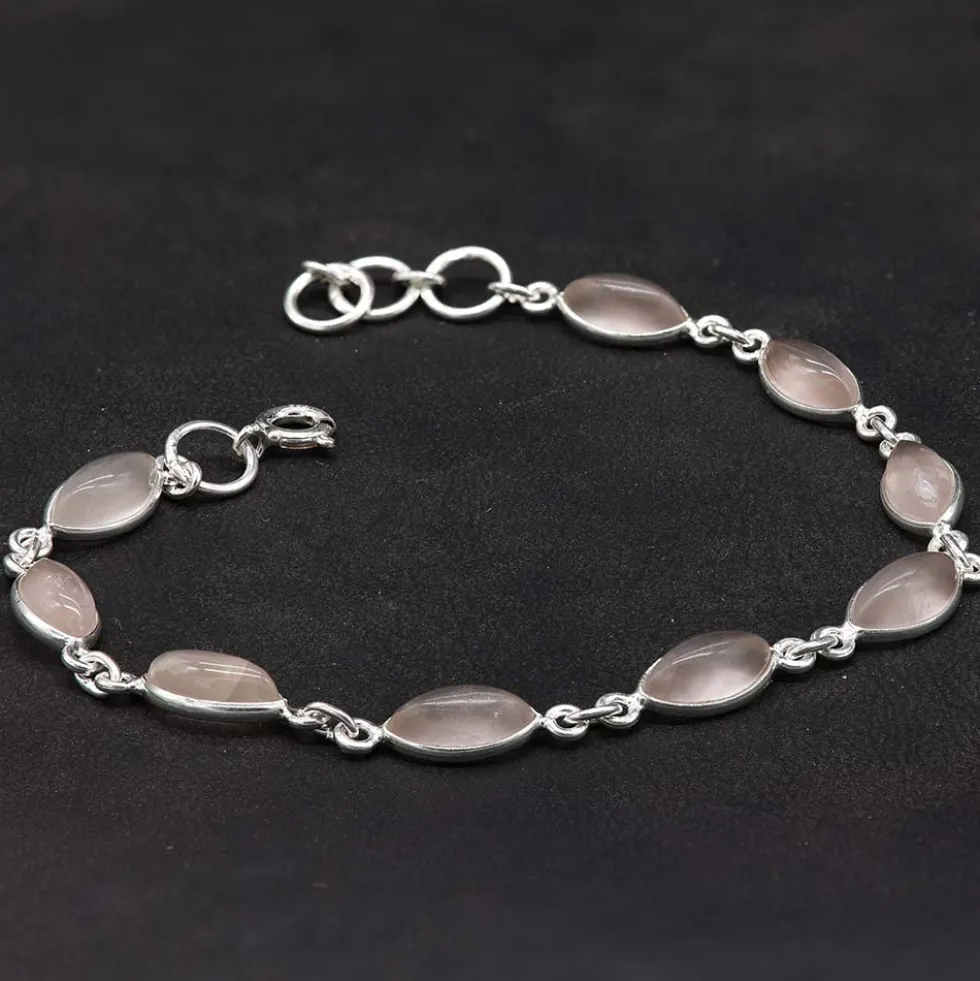Rosenquarz Armband Edelstein Damen Armschmuck 925 Silber