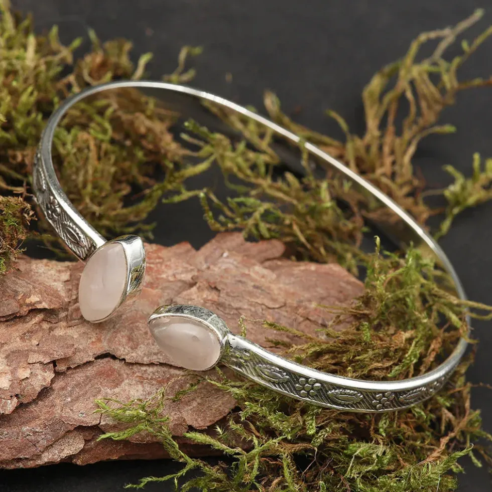 Rosenquarz Armreif Damen Armschmuck 925 Silber