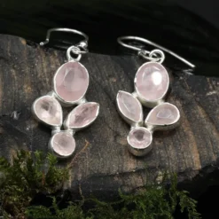 Rosenquarz Ohrringe 925 Silber Ohrhänger edler Ohrschmuck
